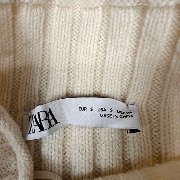 Zara Women’s Striped Mock Neck Rib Knit Sweater Size S Minimalist Preppy - Picture 6 of 7